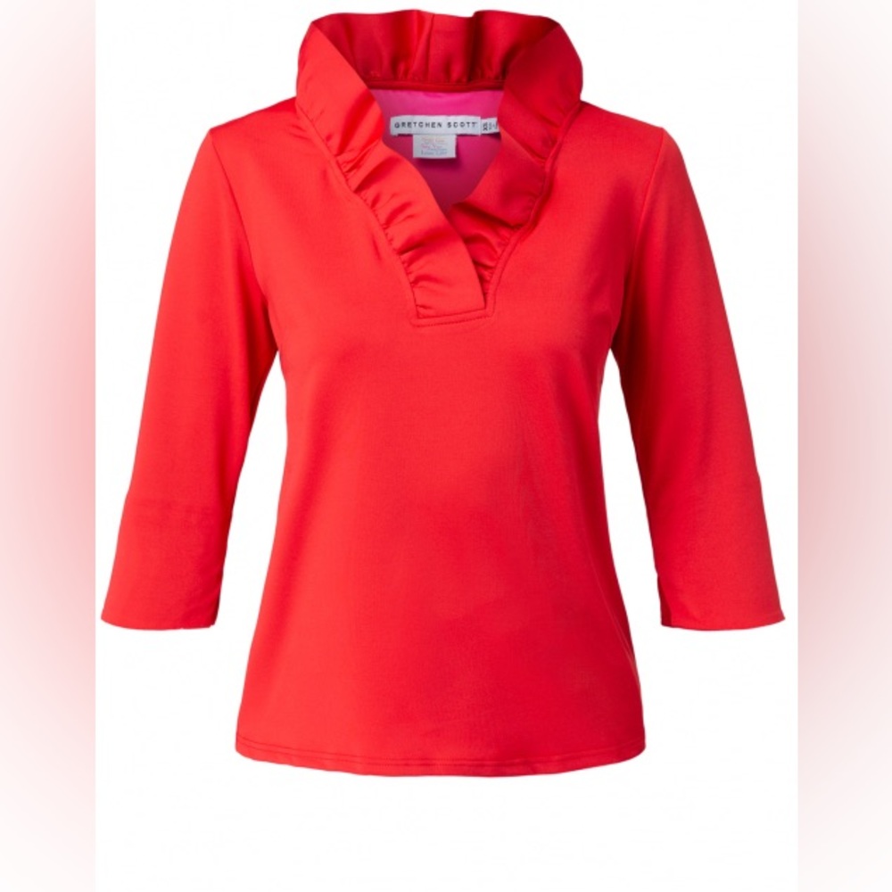Gretchen Scott Red Ruffle Top XS Retail $109